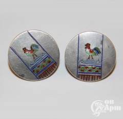 Запонки в русском стиле с изображением петухов
